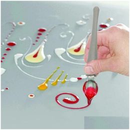 Cuillères Sublimation 1Pcs Chef Crayon Sauce Peinture Cuillère En Acier Inoxydable Cuisine Restaurant Occidental Alimentaire Cuisson Dessert Décoration A Dhyeq