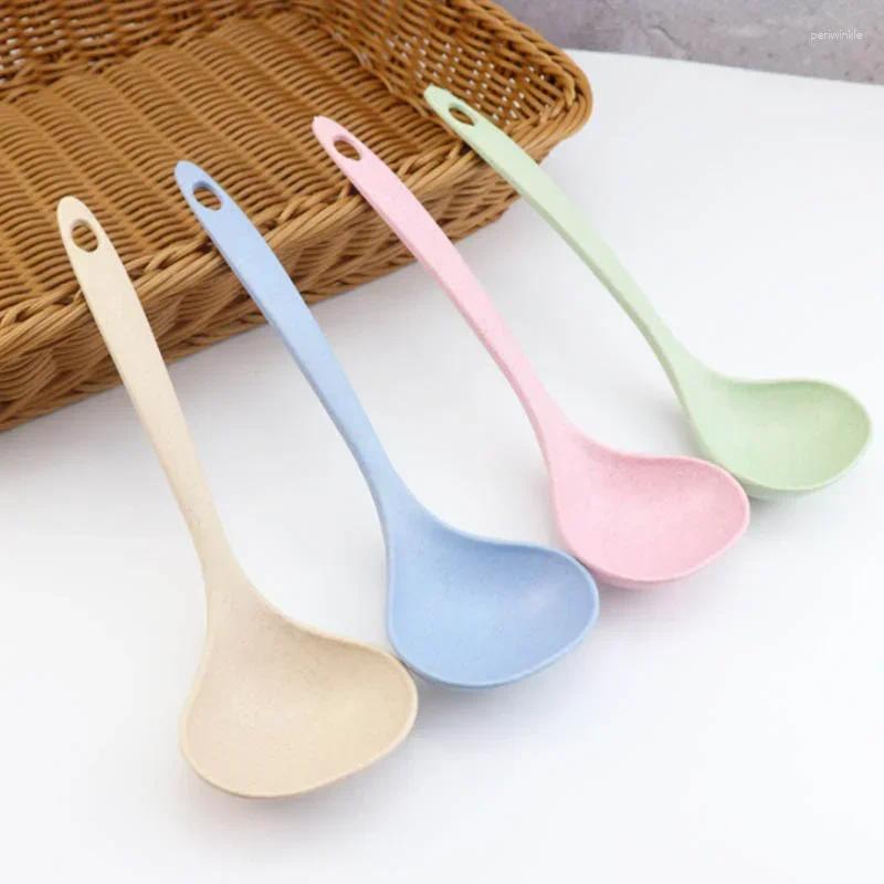 Spoons Tableware Wheat Straw Rice Ladle 1Pcs 4 Colors Long Handle Soup Spoon Meal Dinner Scoops Kitchen Supplies Cooking Tool