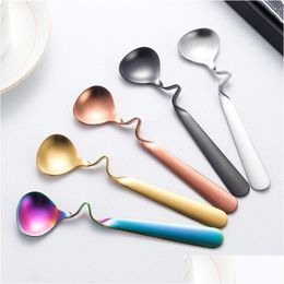 Cucharas Té Café Miel Bebida Adorable Acero inoxidable Curvo Mango trenzado Cuchara U Manejado V Mermelada Entrega Gota Hogar Jardín Cocina Dhiyd