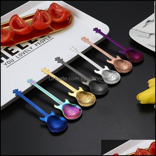 Spoons Ups Home 304 Cuchara de café de acero inoxidable Guitarra creativa Cucharas para agitar Barra de hielo de titanio Música Postre Entrega directa 2022 G Dhz9B