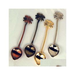 Lepels Vintage Royal Style Coconut Tree Tea Coffee Spoon Ice Cream Small Decoration Zine Alloy Cadeau voor Bar Party GA444 Drop levering DHVNM