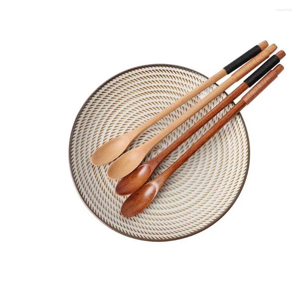 Cucharas de madera para cocinar el servidor de miel té café revolviendo pintura palas de color accesorios de mango largo