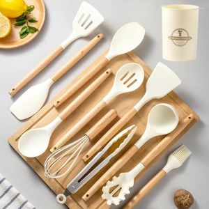 Viscons en bois Handle de qualité blanche en silicone à haute température résistante à température 12 pièces de style nordique de style nordique outils