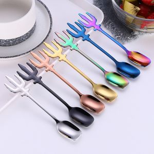 Spork creative one cuillère à café en acier inoxydable 304, vaisselle occidentale, cuillère à dessert aux fruits Trident à double usage LK001186