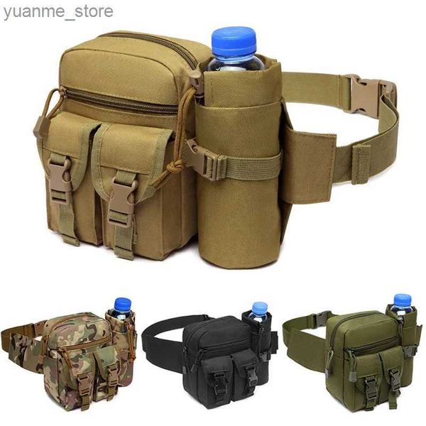 Sacs de sport Nouveau sac de taille extérieure pour hommes pour hommes bouteille d'eau tactique étanche camouflage molle chasse et randonnée en nylon de sangle de téléphone en nylon y240410