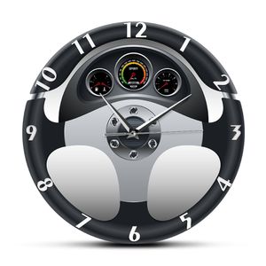 Sport auto stuurwiel en dashboard gedrukt wandklok auto artwork home decor automotive drive auto stijl muur horloge LJ201208