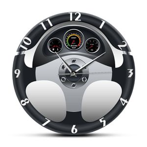 Sportwagenstuur en dashboard Gedrukte wandklok Autokunstwerk Home Decor Automotive Drive Autostijl Wandhorloge LJ2238P