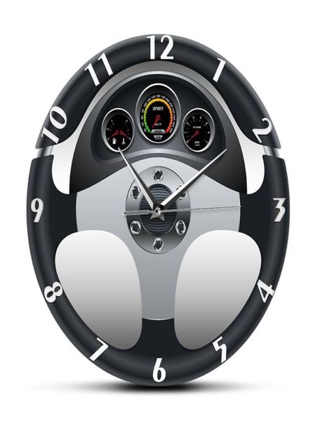 Volant de voiture de sport et tableau de bord imprimé horloge murale œuvre d'art Automobile décor à la maison automobile conduite Auto Style montre murale LJ29745283