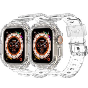 Sport Clear Band Bandjes met Case voor Apple Watch Series 7 8 ultra 49mm Transparante Armor siliconen cover Band iwatch 5 6 SE 40 41mm 44 45mm