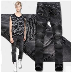 Sport-donkergrijs Mannen Slanke Motorfiets Moto Biker Jeans Designer Merk Dikke Katoenen Denim Cargo Broek 2024 Hot Koop