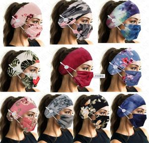 Sport Fashion Face Mask Holder Bandons avec Button Hairband Tie Tie Dye Face Masque Masques imprimés floraux Femmes Accessoires de cheveux élastiques 7836351