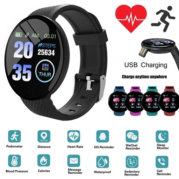 Reloj deportivo deportivo inteligente con recordatorio de vibración de llamada Mensaje Push Heart Rate Control de presión arterial Reloj de pulsera portátil D18