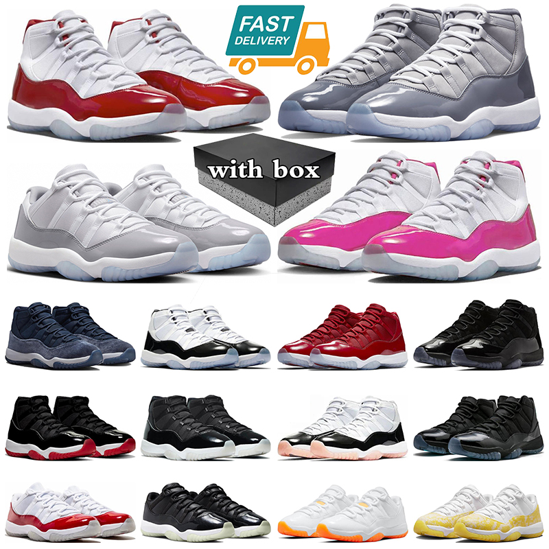 Box Cherry 11s Basketball Shoes Jumpman 11 Mens 트레이너 Cool Grey Cap and Gown Gamma Blue Cement Grey Midnight Navy Women Sneakers Sports