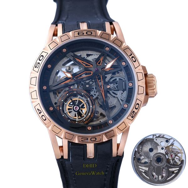 Relojes deportivos para hombre Correa de cuero Reloj de acero 316L Movimiento mecánico automático 45MM Cristal de zafiro Esfera hueca Relojes de pulsera Moda montre de luxe