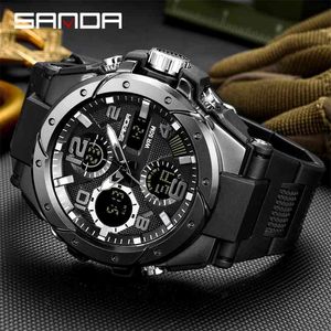 Sport militaire montre-bracelet hommes montres marque mâle montre pour hommes horloge double affichage montre-bracelet armée extérieure étanche SANDA heure 210804