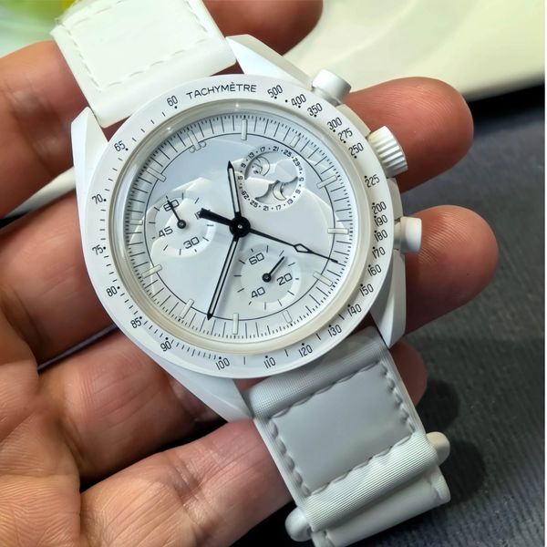 Sport Quartz Men's Moon Watch White entièrement fonctionnel Limited Neptune Mercury Jupiter Saturn Collection Planet Watch