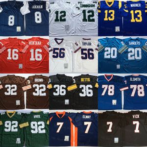 Vintage voetbal Michael Vick Jerseys Joe Montana Barry Sanders Bruce Smith Jerome Bettis Lawrence Taylor Reggie White Jim Brown Bart Starr Larry Csonka Retro