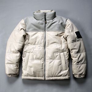 Parkas en duvet de canard blanc 400g pour hommes en cuir de mouton de sport, manchette ajustée avec boutons cachés