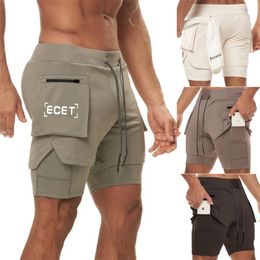 Sport Shorts Men Sportswear Double-Deck Running Shorts 2 In 1 Bottoms Bottoms Summer Gym Fitness Traine Jogging Pantalons courts 240412