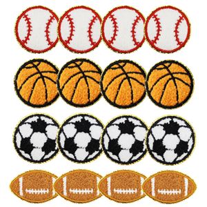 Patch con temática deportiva Iron de chenille en parches Bordes de oro Baloncesto Fútbol Béisbol Fútbol Voleibol Coser apliques para bolsas Sombreros Diy Ropa de ropa Reparación