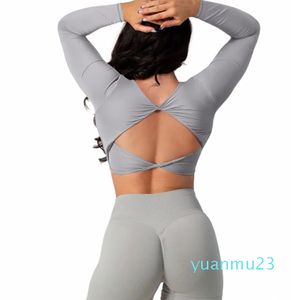 Sport Top Crop Top Bra Sexy Open Back Gym serré plus taille Fitness Fitness Fitness Running Gym Vêtements Long Manche Yoga Shi