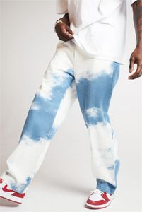 Pantalon en Jean coupe droite en Denim teint par nouage pour homme, Chino extensible confortable délavé, taille confortable, jambe droite décontractée, S-3XL