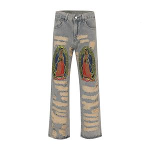 Sport Y2K trou en détresse Baggy Denim pantalon unisexe droit Hip Hop jean ample déchiré décontracté hommes Cargo Panrs surdimensionné 230619 2024 H