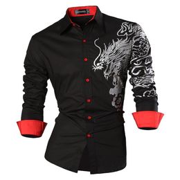 Sportrendy Hommes Chemise Robe Casual Manches Longues Slim Fit Mode Dragon Élégant JZS041 210715