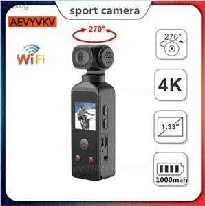 Caméras vidéo d'action sportive 4K Ultra HD caméra d'action de poche 270 rotatif Vlog Wifi Mini caméra de sport boîtier étanche casque voyage vélo pilote enregistreur YQ240129