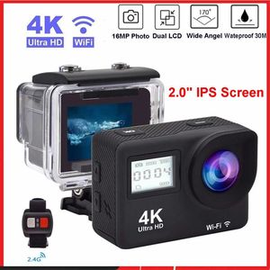 Action sportive Video Cameras 4K Ultrahigh Définition Action Action Dual LCD 2inch IPS WIF 16MP 30M GO APPLICATION CAME VIDEO CALLE DV DV DV DV avec télécommande J