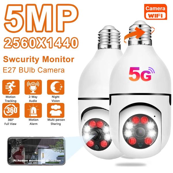 Caméras vidéo d'action sportive 5G Wifi 5MP E27 Ampoule Caméra de surveillance intérieure 4X Zoom numérique AI Détection humaine Vision nocturne polychrome Caméra sans fil Smart Home 231123