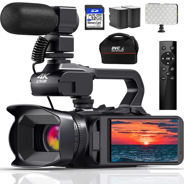 Caméras vidéo d'action sportive Caméscope 64MP Caméra 4K Ultra HD Caméscopes Zoom 18X Caméra de streaming à mise au point automatique 40 