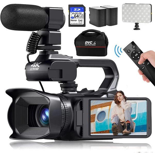 Caméras vidéo d'action sportive Appareil photo numérique 64MP 4K 60FPS Pographie Vlog Caméscope pour webcam en direct Zoom 18X Zoom 4