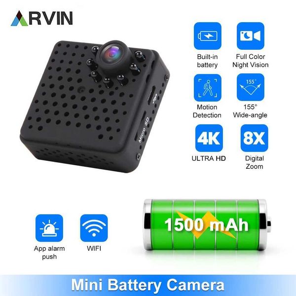 Sports Action Video Cameras Arvin 4K Mini Camera WiFi Camerie portable Indoor Smart Home Safety Vision Vision Motion Motion Détection de surveillance J240514