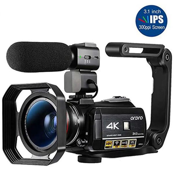 Caméras vidéo d'action sportive caméra caméscope 4K professionnel Ordro AC3 IR Vision nocturne enregistreur numérique Vlog Filmadora pour YouTube Blogger tir 231212