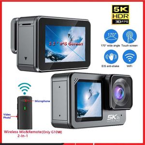 Sports Action Video Cameras F6W Action Caméra 5k 4K60FPS 48MP Microphone sans fil 22inch Touch LCD EIS double écran WiFi 170D Are