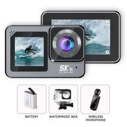 Sports Action Video Cameras High Definition 5K Action Camera avec microphone sans fil WiFi Diving Imperproof Cycling and Shock-Absorbing Mini Camera J240514
