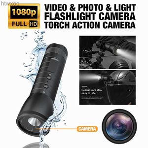 Caméras vidéo d'action de sport Nouvelle lampe de poche Caméra d'action Portable Moto Vélo Casque Caméra Lumière Forte 120 Grand Angle Enregistreur Vidéo Étanche YQ240119