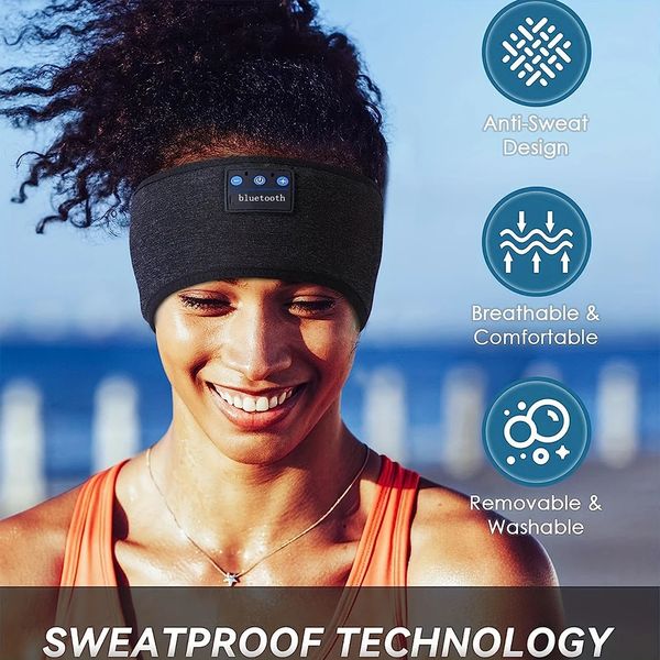 Sport Bluetooth bandeau bandeau de couchage casque doux élastique confortable sans fil musique écouteurs masque pour les yeux pour dormeur 231226