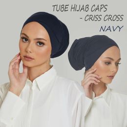 Sports Bottom Cap Tube Turban Hijab Middle Eastern Cross Base Base Cap Femmes Robe Femmes Jersey Hijab Islamic Hijab Instant Silk Silk Silk