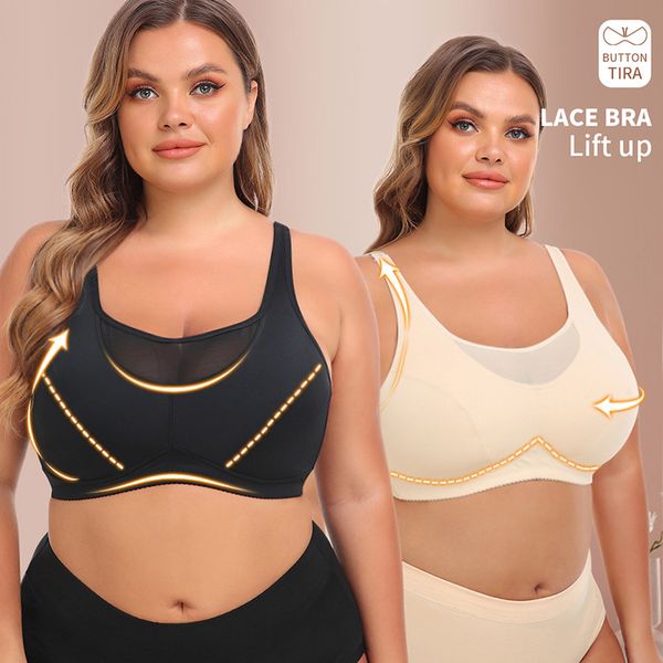 Sujetador deportivo de talla grande para mujer, ropa interior Sexy de realce sin anillo de acero, sujetadores recogidos transpirables, chaleco de encaje de talla grande 5XL 6XL 453