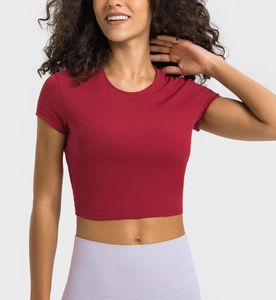 LU-371 Rib Yoga Tenues Sport Top Gym Vêtements Femmes Sous-Vêtements Chemise À Rayures Fitness Respirant Blouse D'entraînement