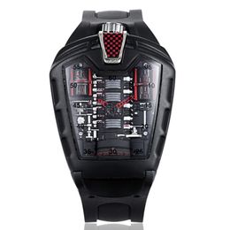 Concept de voiture de sport Montres mécaniques de course Style Compartiment moteur à six cylindres Montre créative Tendance pour hommes Mode Braceletwa181L