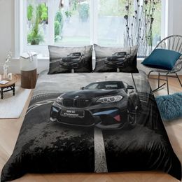 Couvrette de voiture de sport Ensemble de couvercle de luxe de haute qualité 3D litière imprimée 2 / 3pcs Double Queen King Bedclothes Adults Boys Home Textile 240401