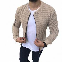 Sports Casual Hommes Veste Hommes Plaid Plis Slim Stripe Fit Veste Zipper Lg Manches Cardigan Manteaux Mâle Solide Cardigans Ridés B0pv #