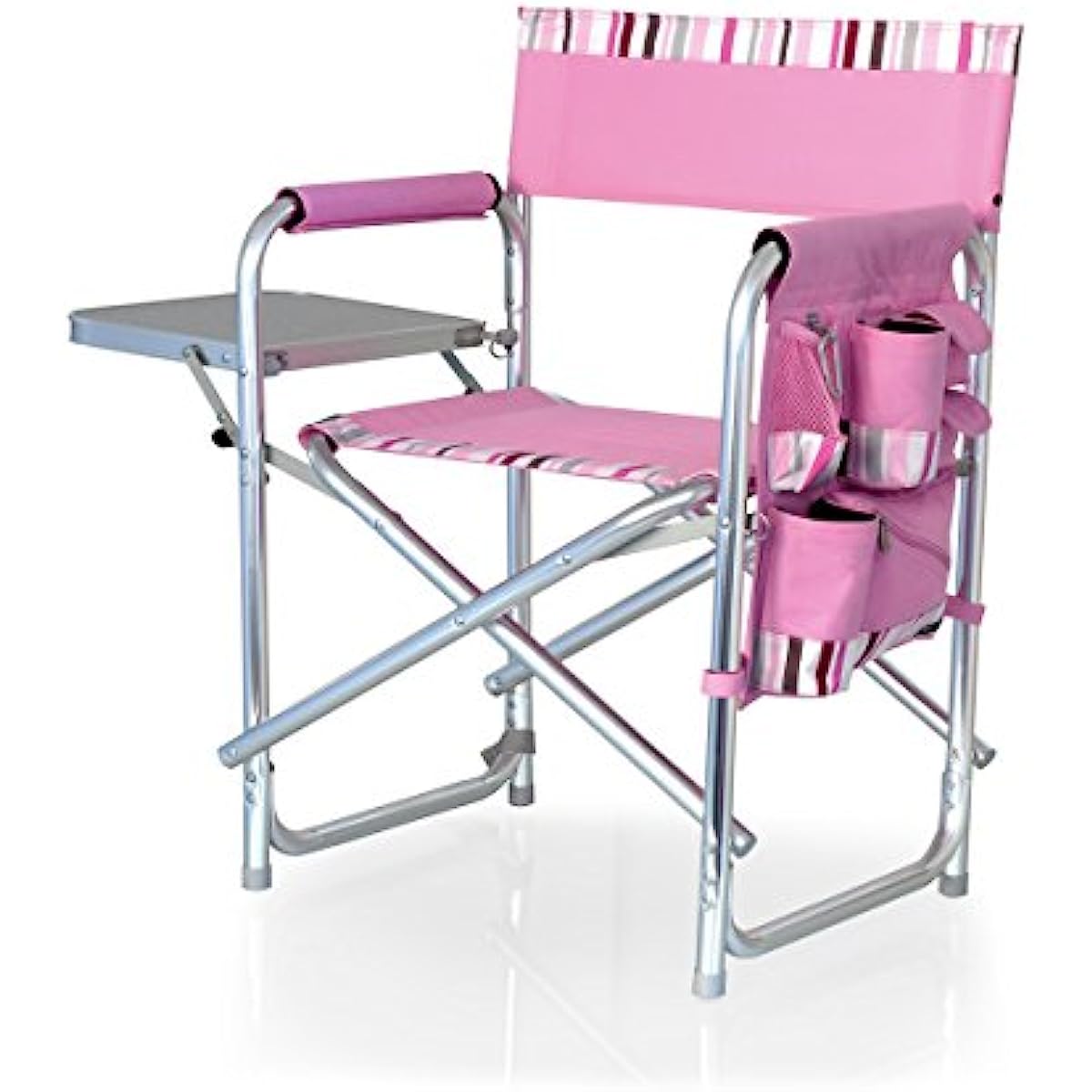 Sportstol med sidobord strandstol lägerstol för vuxna rosa