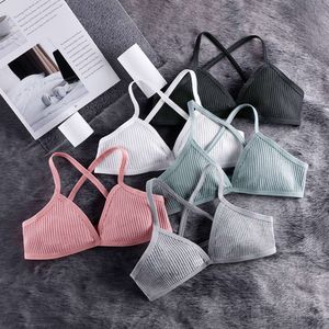 Sports Comfort Cotton Bras for Women Flin French Style Bralette Sexy Deep V Triangle Cup Cross Cross Toqule Top Brayoga Gimnasio