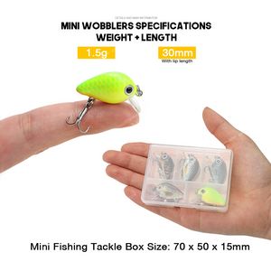 Mini appâts à manivelle 5 pièces Wobblers flottants pour leurre de pêche ensemble de Wobblers appâts artificiels 1.5g faux leurres durs de poisson pêche au méné leurres de pêche