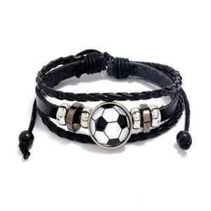 Bracelet en cuir de football sportif Verre Cabochon Black Breded Corde Bracelet Lacet-Up Personalité IDEA MEN BILAND BILAND CADEAU GC2255