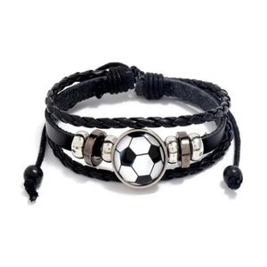 Bracelet en cuir de Football de sport, Cabochon en verre, corde tressée noire, à lacets, idée de personnalité, bijoux pour hommes et garçons, cadeau